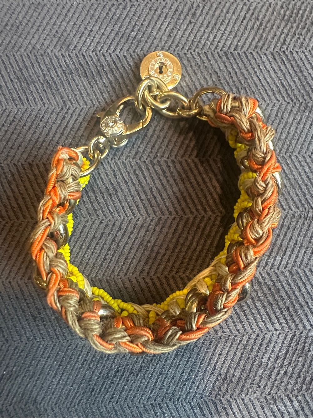 Henri Bendel Braided Cord & Bead Bracelet in Orange, Brown and Yellow